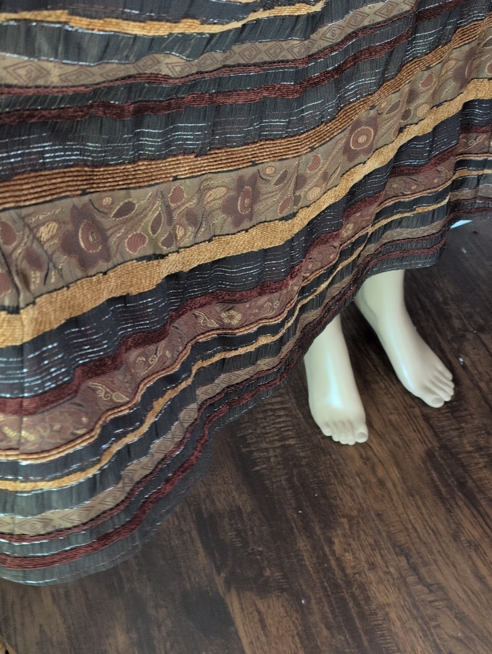 Gilani Vintage Boho Woven Midi Skirt Floral Stripe Earth Tones A-Line Size 18 - Picture 10 of 14